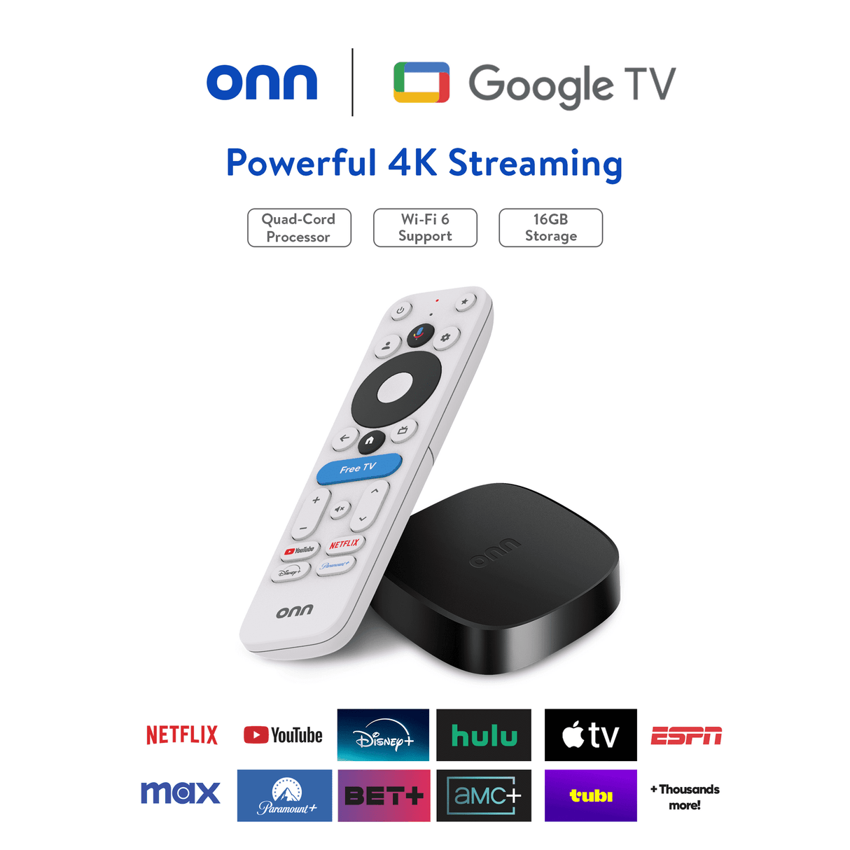 Onn Google TV 4K Plus Ultra HD Streaming Box Device 16GB, 2Gb Ram (100149582)™