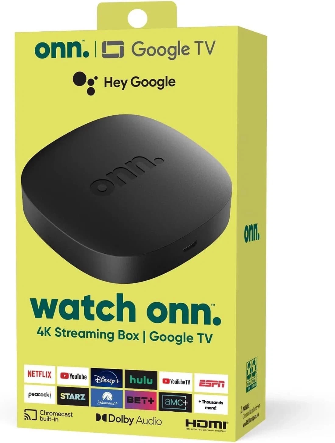ONN Google TV 4K HD Streaming Box Voice Control Google Assistant (110125667)™